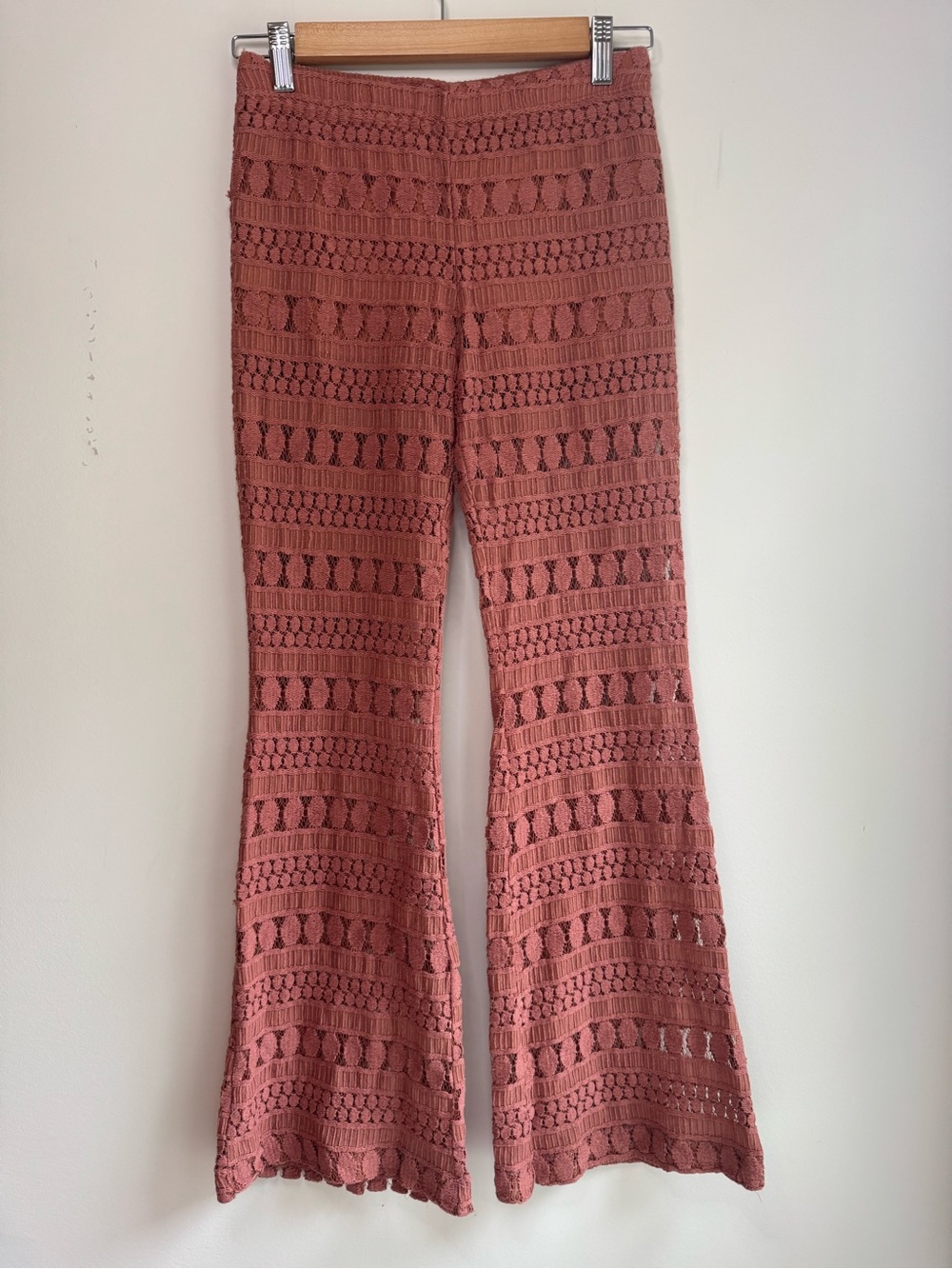 Forever 21 Crochet Flare Pants in Terracotta Pink